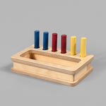 Box with coloured Montessori pegs